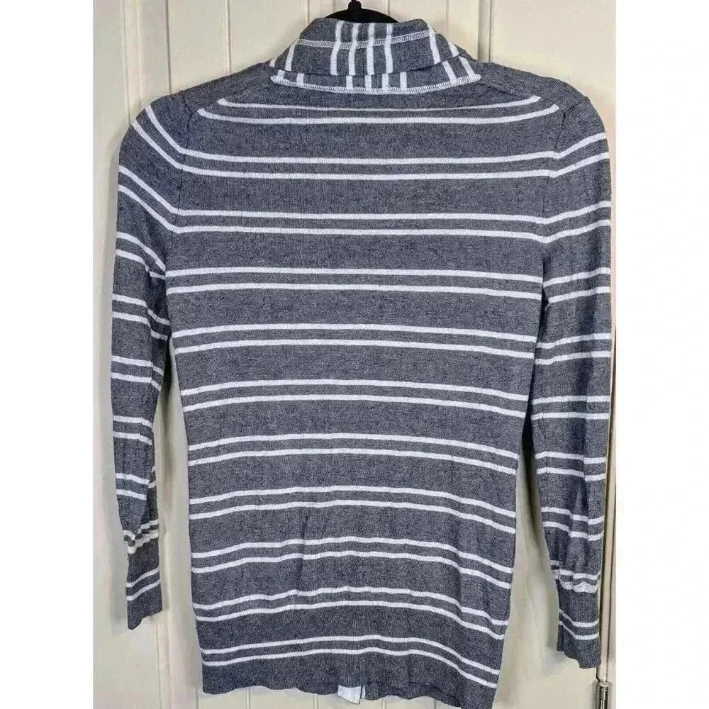 Vintage Banana Republic V-Neck Cardigan Sweater Gray White Stripe Size Petite XS - Picture 2 of 7